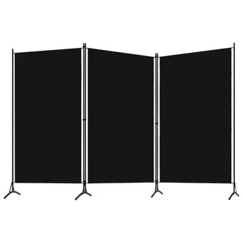  Paravan de cameră cu 3 panouri, negru, 260 x 180 cm, textil