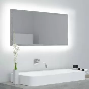  Oglindă de baie cu LED, gri beton, 90x8,5x37 cm, acril