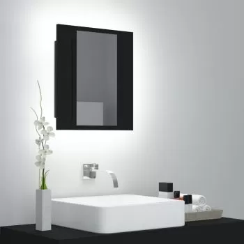 Dulap de baie cu oglinda & LED, negru