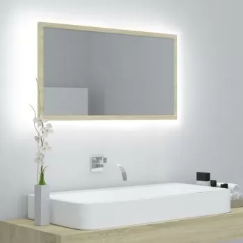 Oglinda de baie cu LED, stejar sonoma