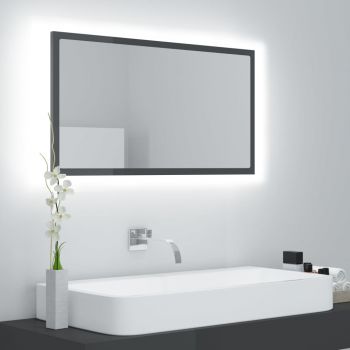 Oglindă de baie cu LED, gri extralucios, 80x8.5x37 cm, PAL