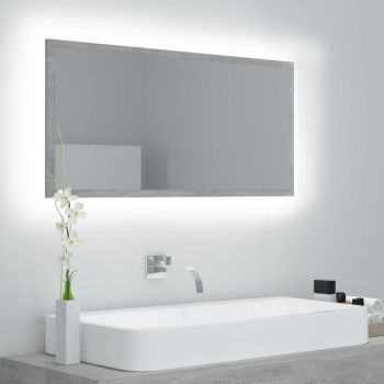 Oglindă de baie cu LED, gri beton, 90x8.5x37 cm, PAL
