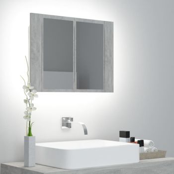 Dulap de baie cu oglinda si LED, gri beton