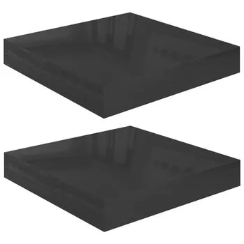  Rafturi de perete 2 buc. negru extralucios 23x23,5x3,8 cm, MDF