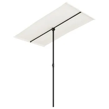  Umbrelă de soare grădină stâlp aluminiu alb nisipiu 180x110 cm