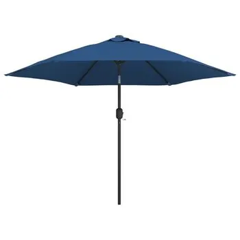 Umbrelă de soare cu LED, stâlp din oțel, albastru azur, 300 cm