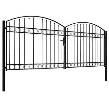  Poartă de gard dublă cu arcadă, negru, 400 x 175 cm, oțel