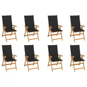 Set 8 bucati scaune de gradina rabatabile cu perne, negru