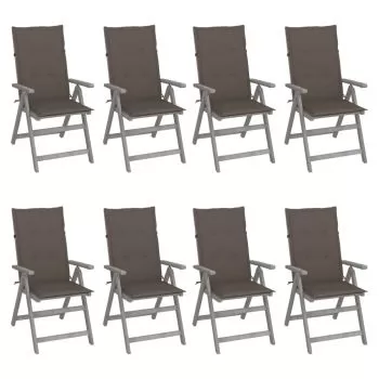 Set 8 bucati scaune de gradina rabatabile cu perne, gri taupe