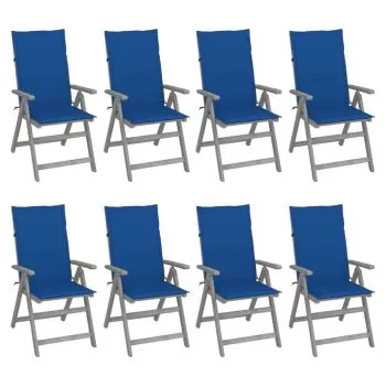 Set 8 bucati scaune de gradina rabatabile cu perne, albastru regal