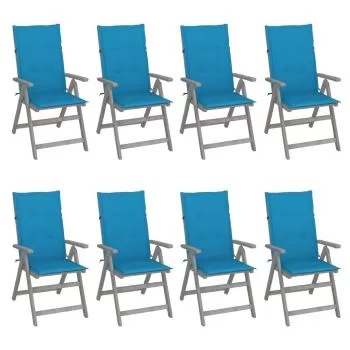 Set 8 bucati scaune de gradina rabatabile cu perne, albastru