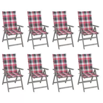 Set 8 bucati scaune de gradina rabatabile cu perne, model rosu