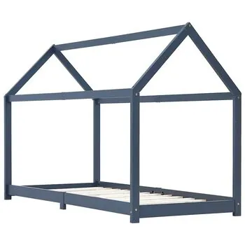  Cadru de pat pentru copii, gri, 90 x 200 cm, lemn masiv de pin