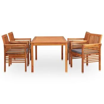  Set mobilier de exterior cu perne 5 piese, lemn masiv de acacia