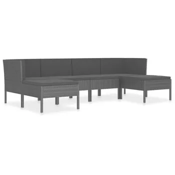  Set mobilier de grădină cu perne, 6 piese, negru, poliratan