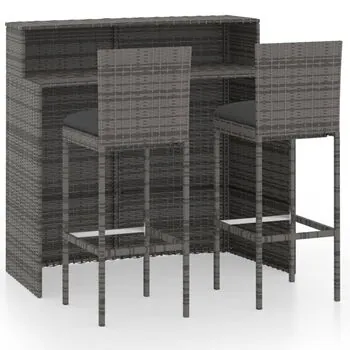  Set mobilier de bar de grădină cu perne, 3 piese, gri