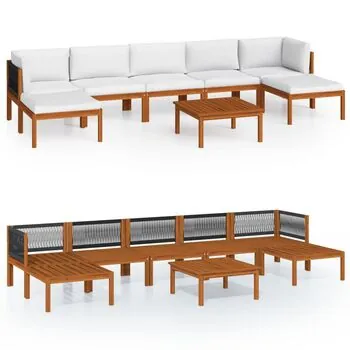 Set mobilier grădină cu perne, 8 piese, crem, lemn masiv acacia