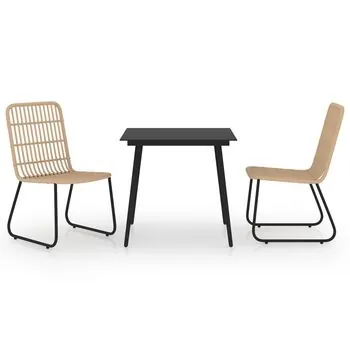  Set mobilier de exterior, 3 piese, poliratan și sticlă