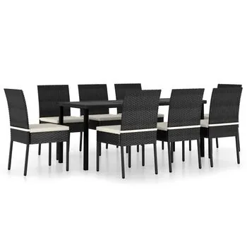  Set de mobilier de grădină, 9 piese, negru, poliratan