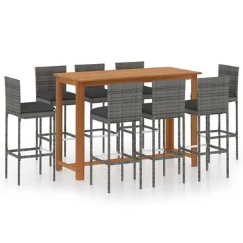  Set mobilier bar de grădină cu perne, 9 piese, gri