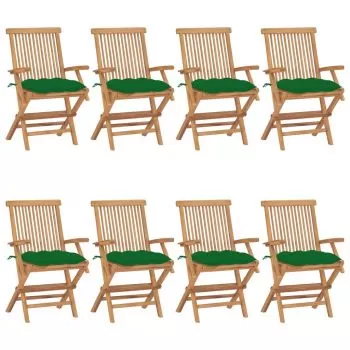 Set 8 bucati scaune de gradina cu perne verzi, verde