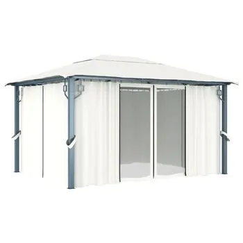  Pavilion cu perdele, crem, 400 x 300 cm, aluminiu