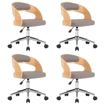  Scaune pivotante masă, 4 buc., gri taupe, lemn curbat & textil