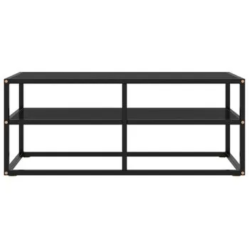  Comodă TV neagră cu sticlă neagră, 100 x 40 x 40 cm