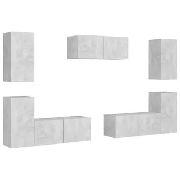  Set de dulapuri TV, 7 piese, gri beton, lemn prelucrat