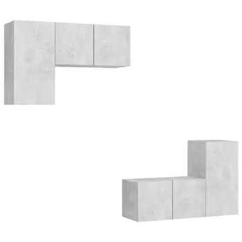  Set de dulapuri TV, 4 piese, gri beton, lemn prelucrat