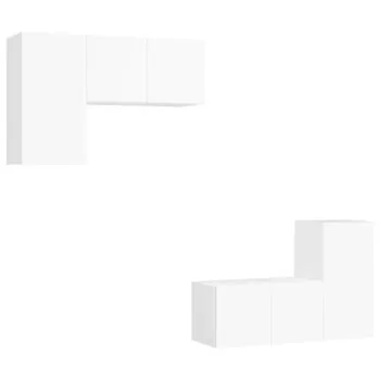  Set dulapuri TV, 4 piese, alb, lemn prelucrat