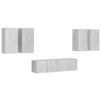  Set de dulapuri TV, 6 piese, gri beton, lemn prelucrat