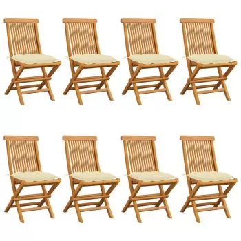 Set 8 bucati scaune de gradina cu perne alb crem, crem