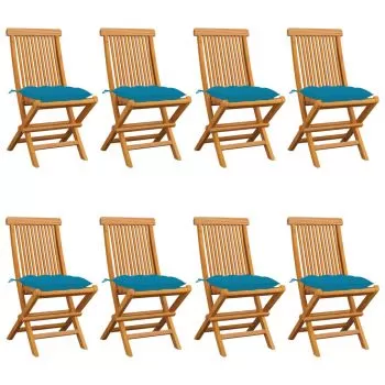 Set 8 bucati scaune gradina cu perne albastru deschis, albastru deschis