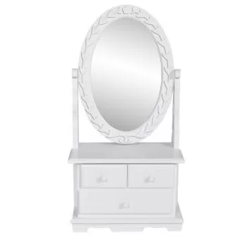 Masa de machiaj cu oglinda oscilanta ovala, alb, 26 x 13 x 50 cm