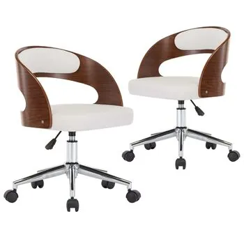  Scaune pivotante, 2 buc. alb, lemn curbat & piele ecologică