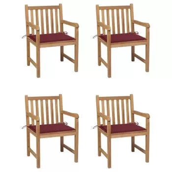 Set 4 bucati scaune de gradina cu perne rosu vin, bordo
