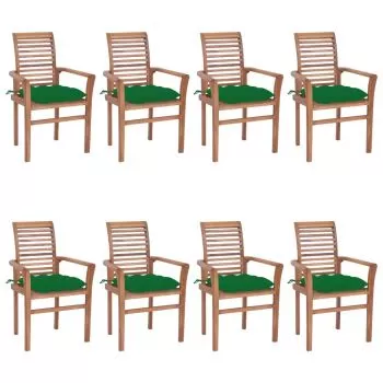 Set 8 bucati scaune de bucatarie cu perne verzi, verde