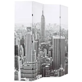  Paravan cameră pliabil, 160x170 cm, New York pe zi, alb/negru