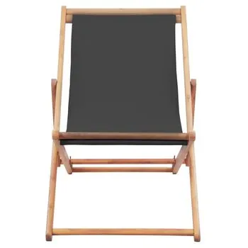 Scaun de plajă pliabil, gri, textil și cadru din lemn