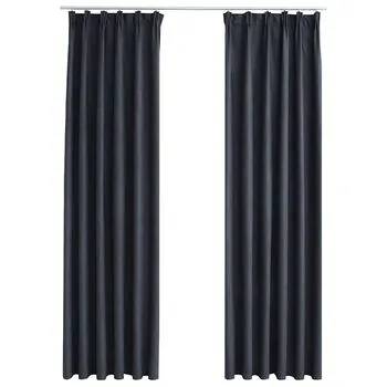  Draperii opace cu cârlige, 2 buc., antracit, 140 x 175 cm