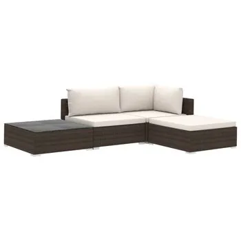  Set mobilier de grădină cu perne, 4 piese, maro, poliratan