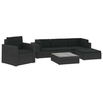  Set mobilier de grădină cu perne, 6 piese, negru, poliratan