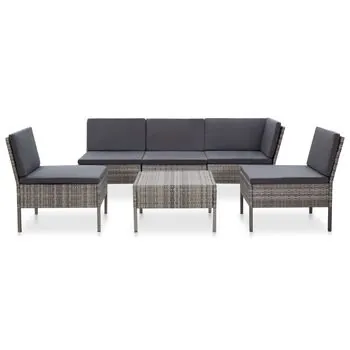  Set mobilier de grădină cu perne, 6 piese, gri, poliratan