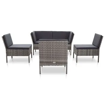  Set mobilier de grădină cu perne, 6 piese, gri, poliratan
