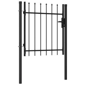  Poartă de gard cu o ușă, vârf ascuțit, negru, 1 x 1 m, oțel