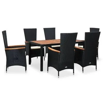 Set mobilier de exterior 7 piese negru poliratan lemn acacia
