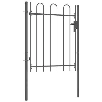  Poartă de gard cu o ușă, vârf arcuit, negru, 1 x 1,2 m, oțel