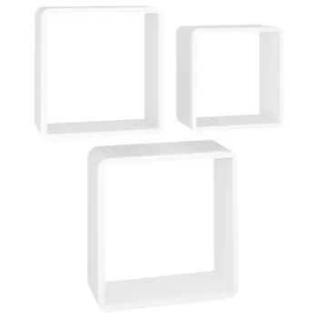  Rafturi de perete cub, 3 buc., alb, MDF