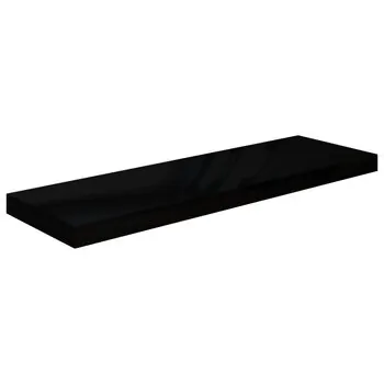  Raft de perete suspendat negru extralucios, 80x23,5x3,8 cm, MDF